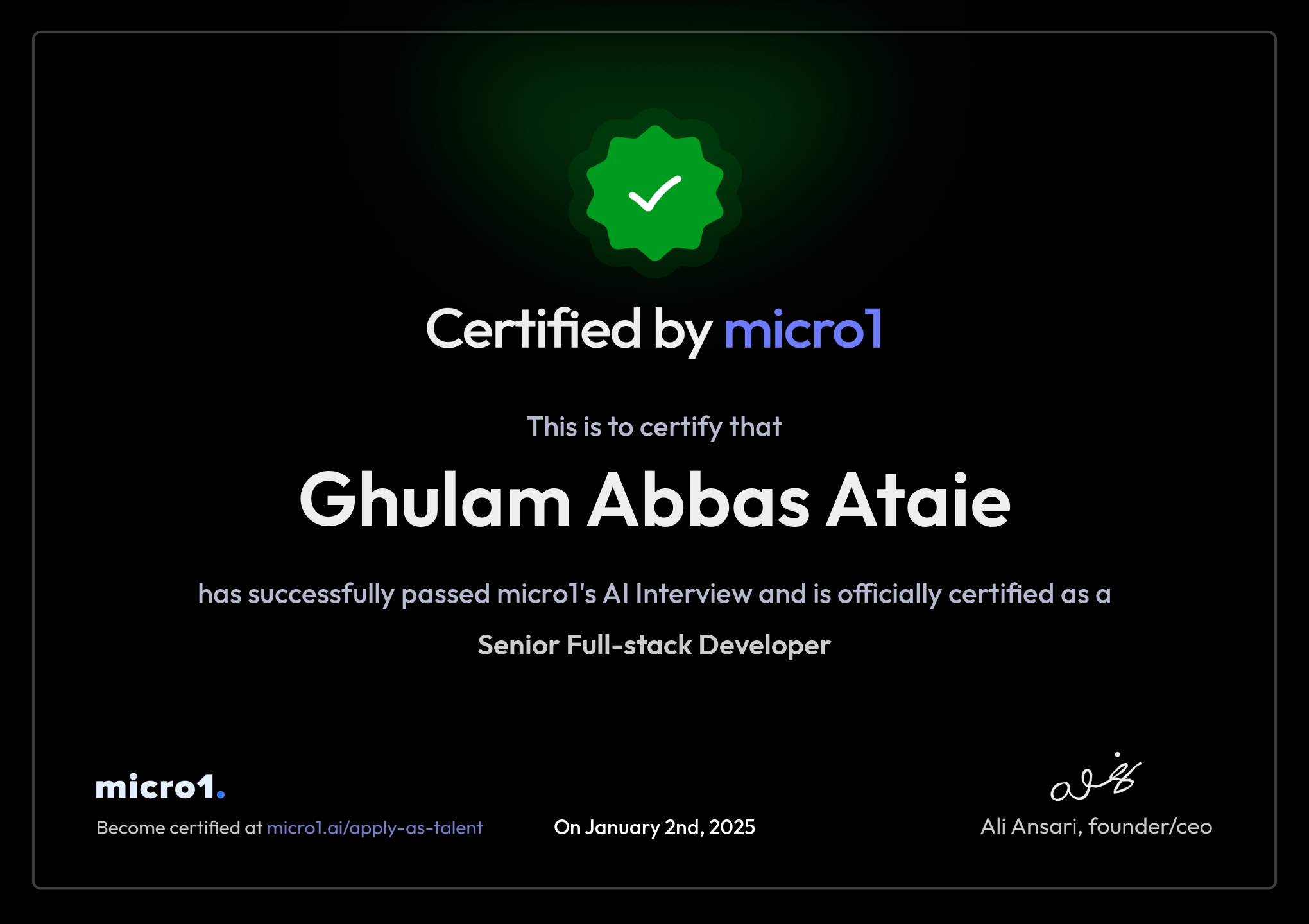 Micro1 Senior Full-stack Developer Certification